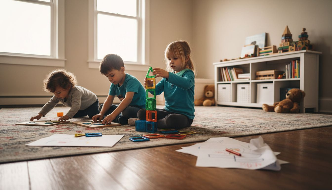 Kinderen die spelenderwijs leren met creatief en educatief speelgoed