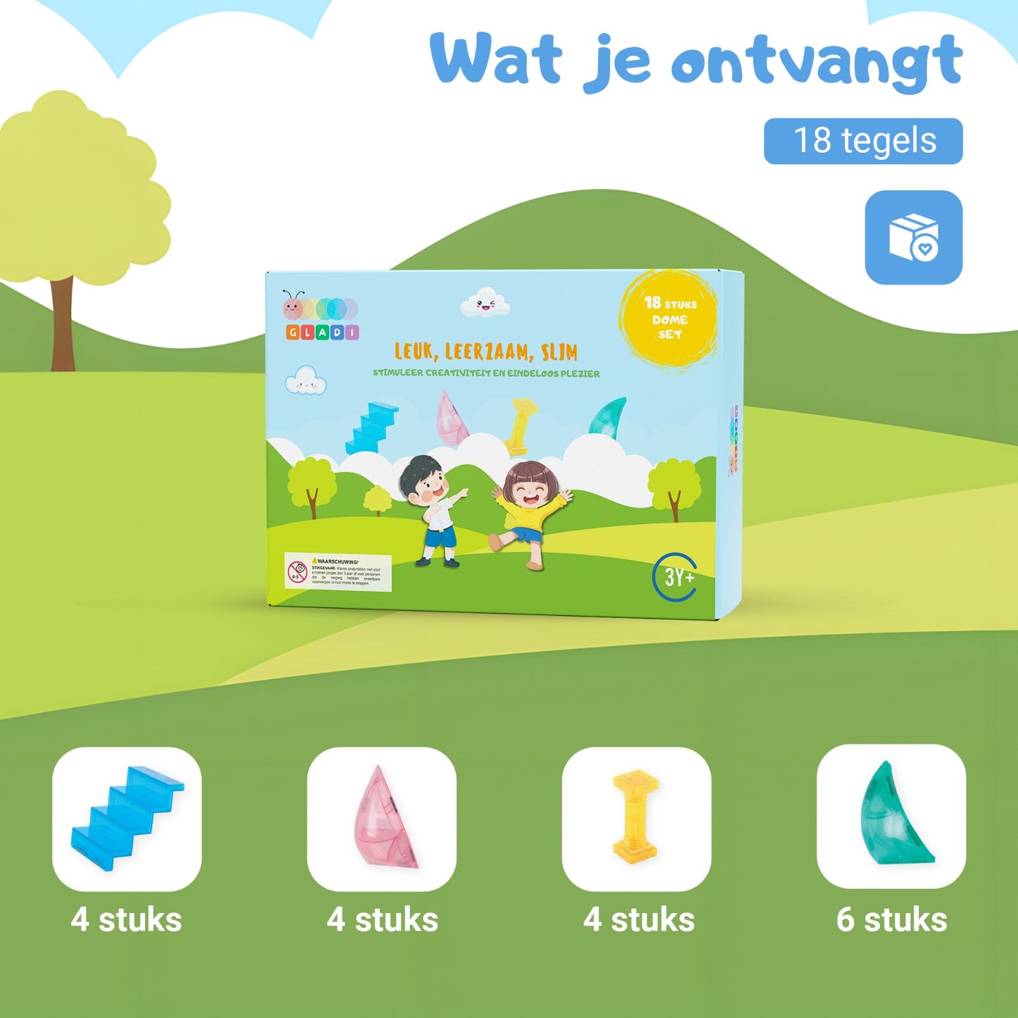 Gladi Tiles | 18-delige Dome Set