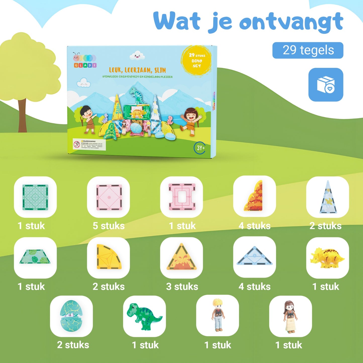 Gladi Tiles | 29-Delige Dino Set