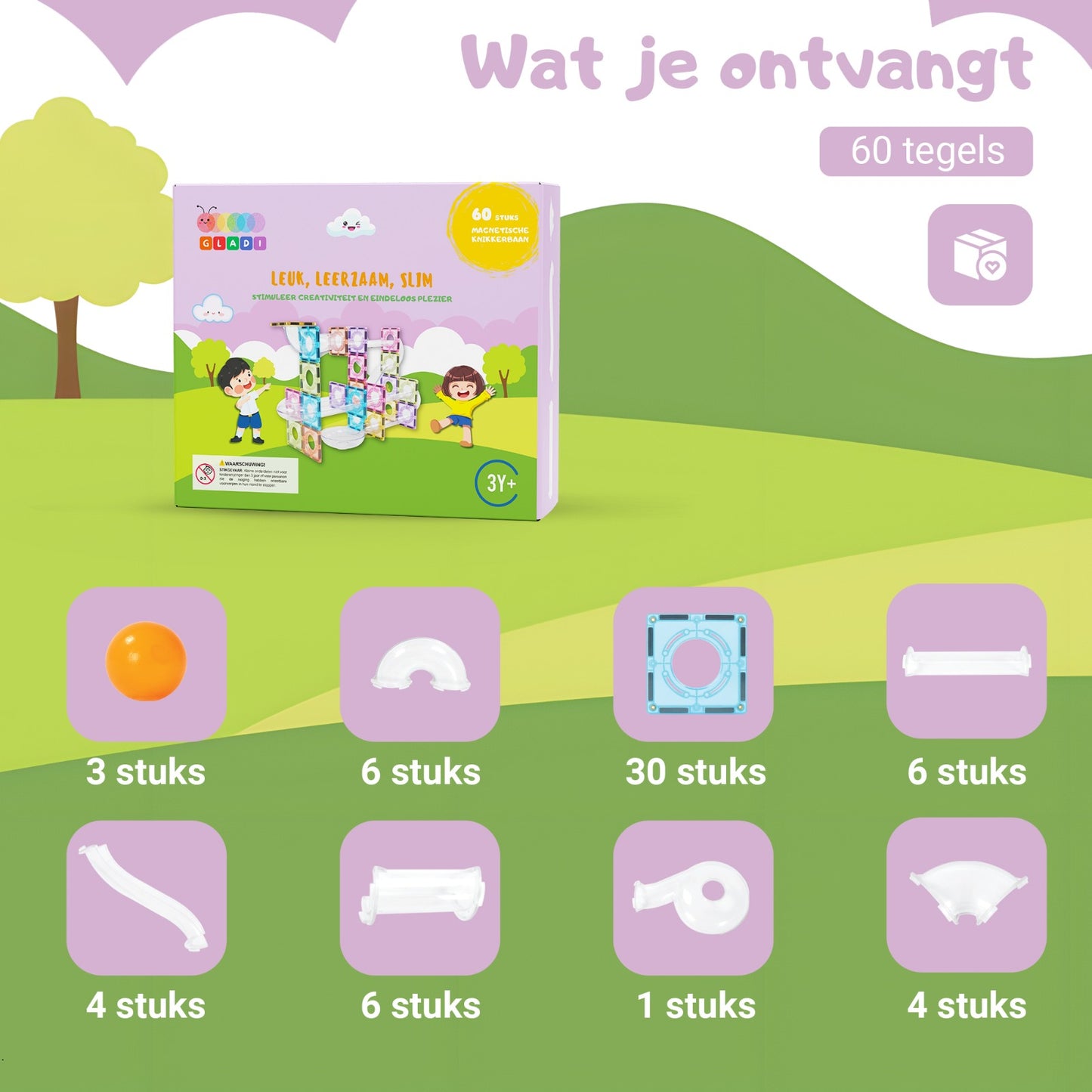 Gladi Tiles | Magnetische Knikkerbaan Pastel