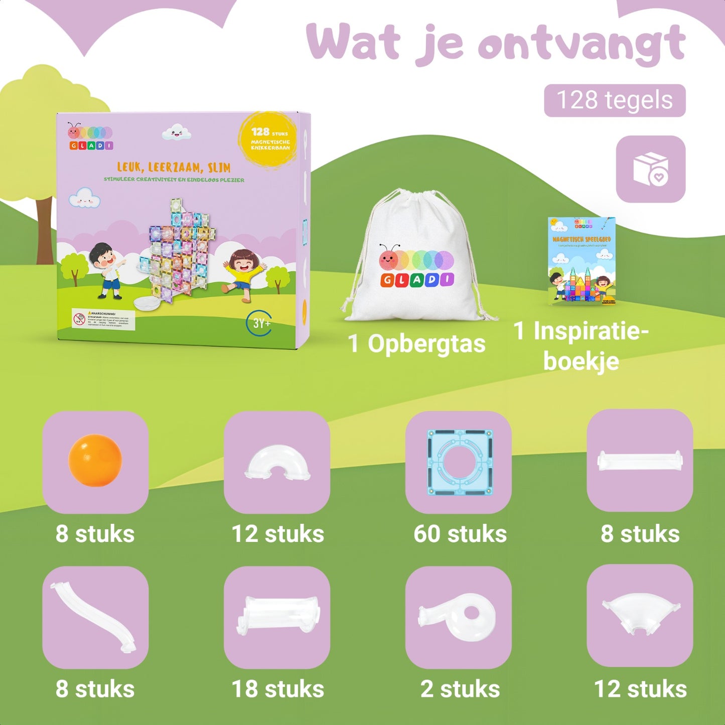 Gladi Tiles | Magnetische Knikkerbaan Pastel